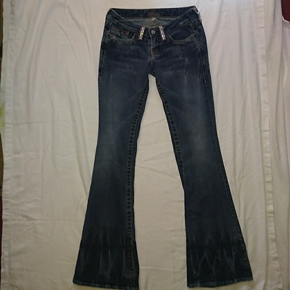 💥SALE Bebe Rhinestone Distressed Denim *NEW COND* - Picture 3 of 8
